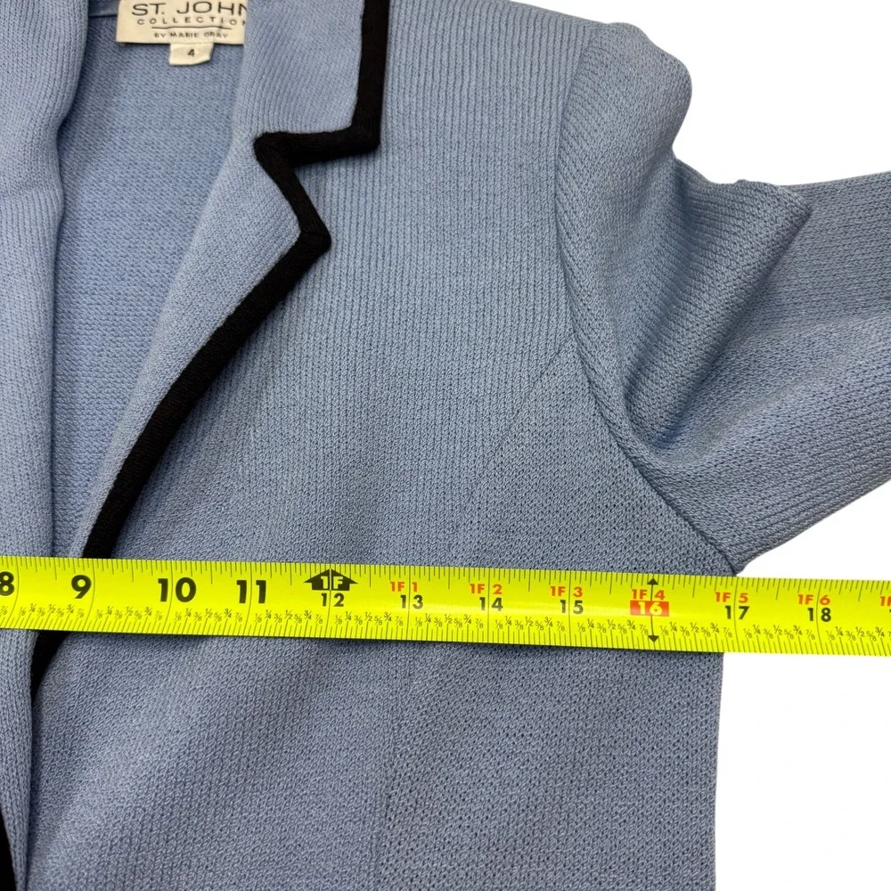 St. John Collection Knit Blazer‎ Women 4 Blue Black Trim Santana Longline Jacket
